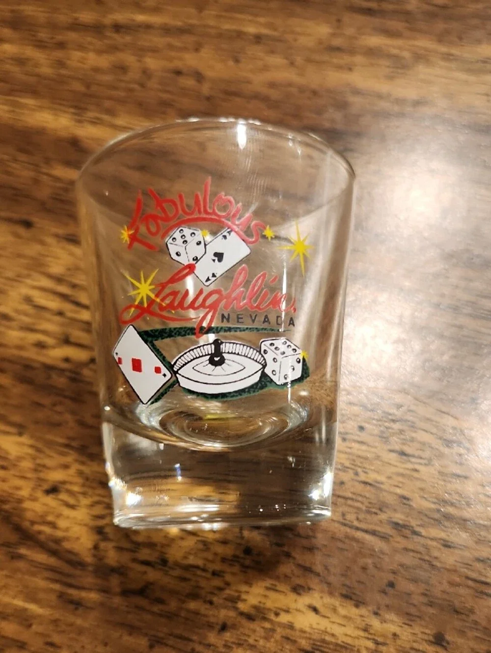 Fabulous Laughlin Nevada Casino Shot Glass - Clear with Red & Green Graphics
